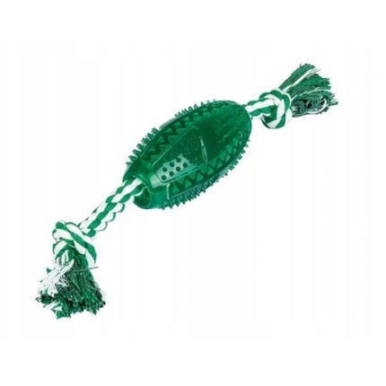Zoofari Dog Toy Rugby Ball With Rope Green