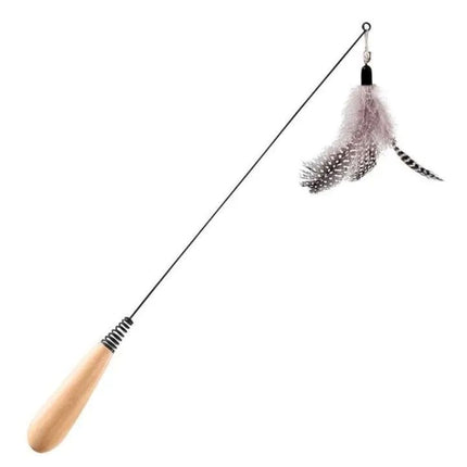 Interactive Feather Teaser Wand Cat Toy with Wooden Handle