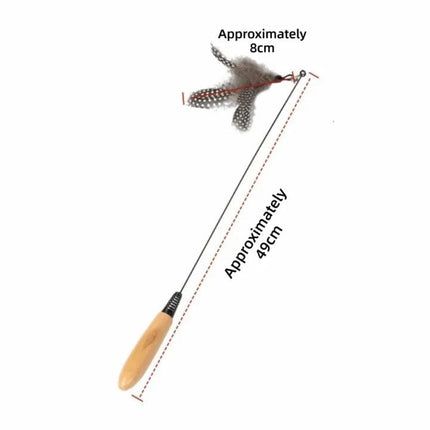 Interactive Feather Teaser Wand Cat Toy with Wooden Handle