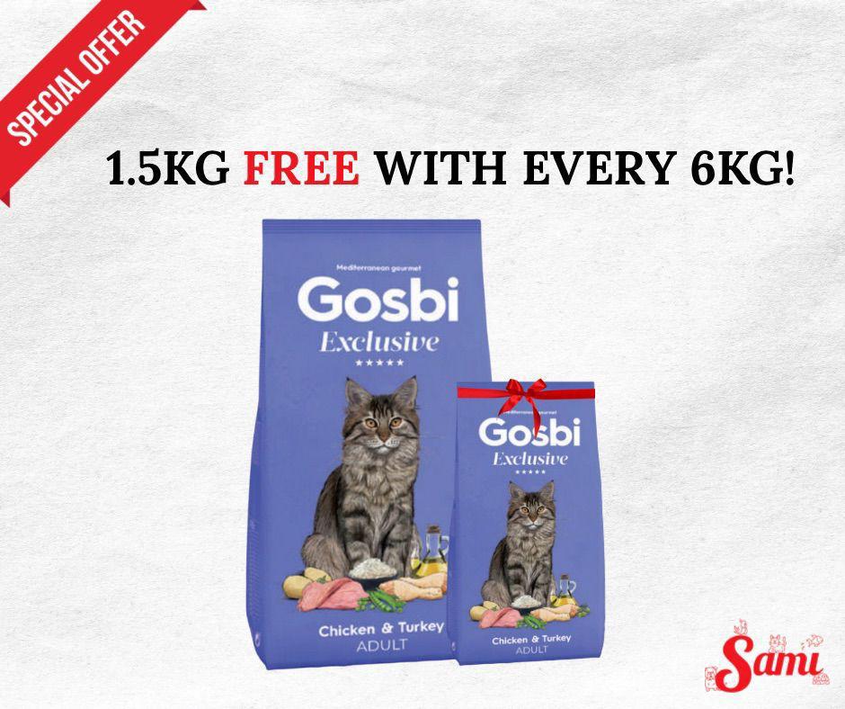 Gosbi Exclusive Dry Food with Chicken and Turkey for Adult 1.5KG FREE WITH EVERY 6 KG