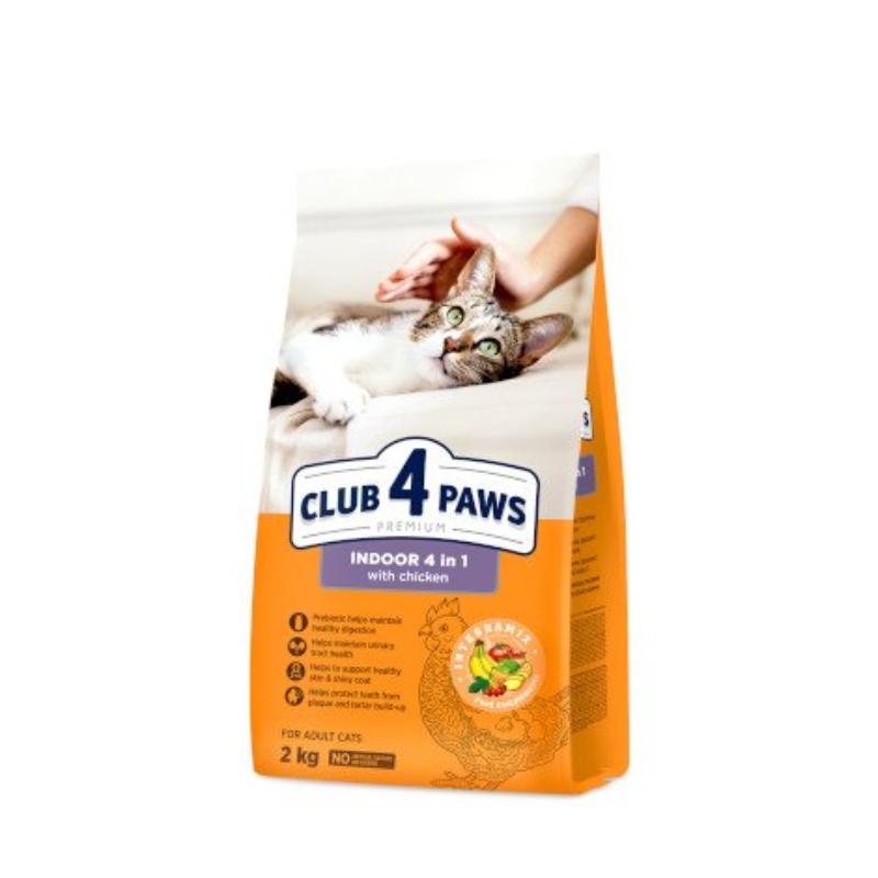 Club 4 Paws Indoor 4in1 Dry Food with Chicken for Adult Cats 2 kg