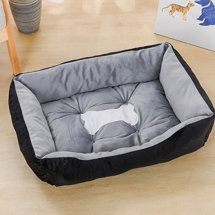 Plush Pet Sofa Bed for Puppies and Cats 60x45cm Soft Rectangular Cushion and Warm Sleeping Nest in Black and Grey