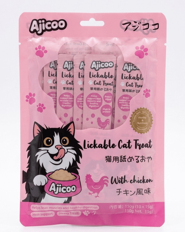 Ajicoo cat Ajicoo Lickable Cat Treat  Creamy Puree with Chicken Flavor 150g Pack 10 pieces