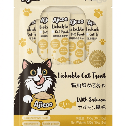 Ajicoo cat Ajicoo Lickable Cat Treat  Creamy Puree with Salmon Flavor 150g Pack 10 pieces