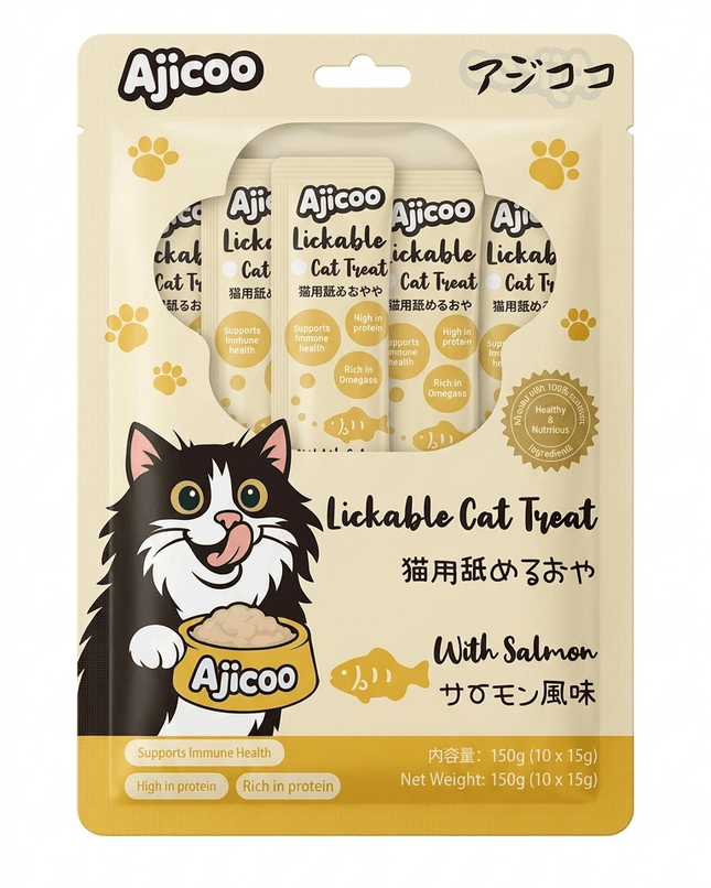 Ajicoo cat Ajicoo Lickable Cat Treat  Creamy Puree with Salmon Flavor 150g Pack 10 pieces