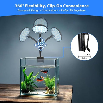 Aquarium Fish Adjustable Aquarium Clip Light  8W USB Powered Full Spectrum Fish Tank Lamp for Glass Thickness Under 6mm