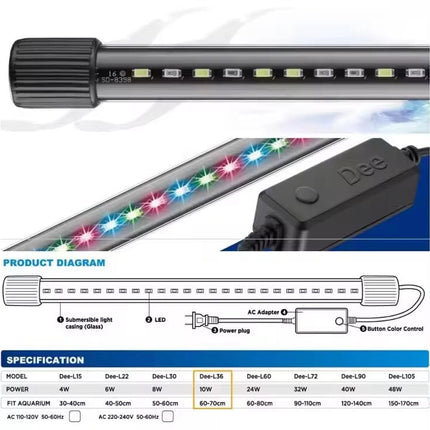 Aquarium Fish Aquarium Submersible LED Light RGB Waterproof 42cm 9W - L600