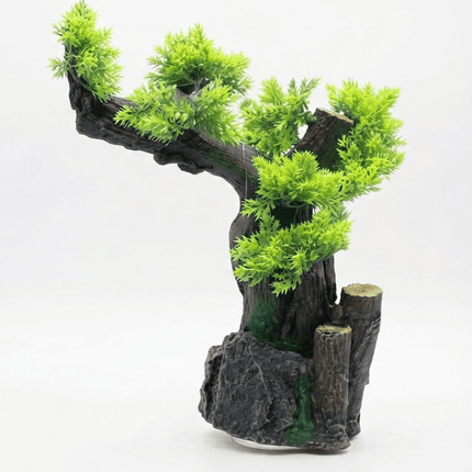 Aquarium Fish Artificial Bright Green Pine Tree Aquarium Decoration with Log Base Fish Tank Decor