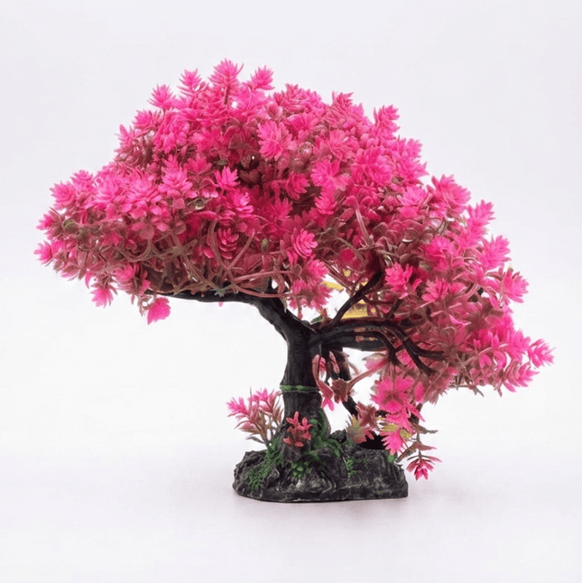 Aquarium Fish Artificial Pink Bonsai Tree Aquarium Decoration with Heavy Base Fish Tank Decor