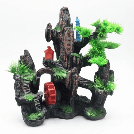 Aquarium Fish Asian Mountain And Water Wheel Aquarium Ornament Fish Tank Cave Landscape