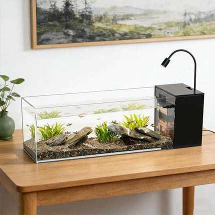 Aquarium Fish Desktop Glass Aquarium with Built-In Filter And LED Light  45 × 15 × 15 cm