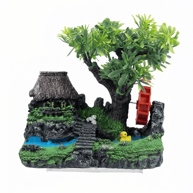 Aquarium Fish Resin Village Cottage And Water Wheel Aquarium Decoration Fish Tank Landscape Decor