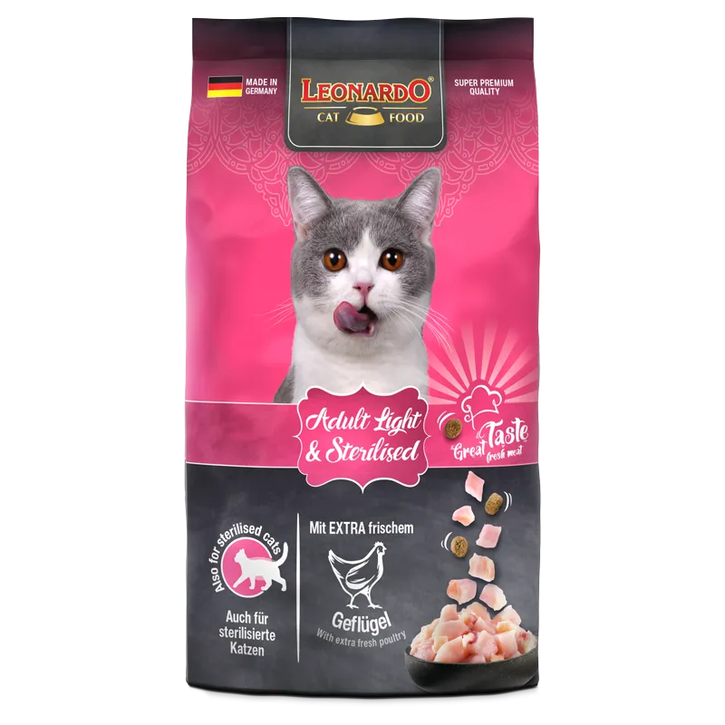 Leonardo Dry Food For Adult Cats Light and Sterilised With Poultry 1.8 kg