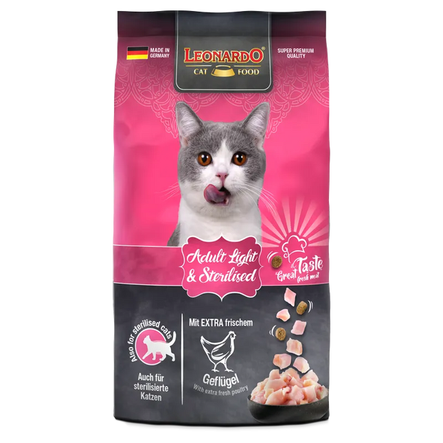 Leonardo Dry Food For Adult Cats Light and Sterilised With Poultry 1.8 kg