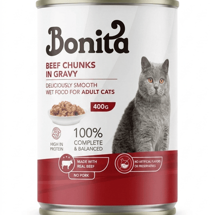Bonita Cat Bonita Beef Chunks in Gravy Wet Cat Food 400g
