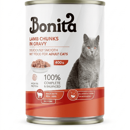 Bonita Cat Bonita Lamb Chunks in Gravy Wet Cat Food  400g