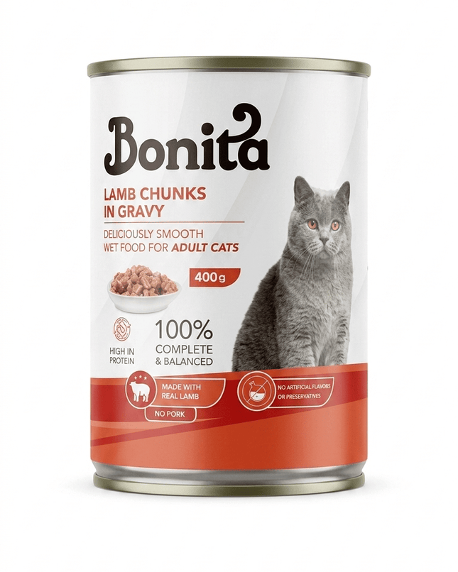 Bonita Cat Bonita Lamb Chunks in Gravy Wet Cat Food  400g