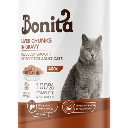 Bonita Cat Bonita Liver Chunks in Gravy Wet Cat Food 400g