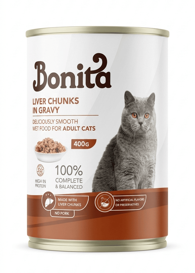Bonita Cat Bonita Liver Chunks in Gravy Wet Cat Food 400g