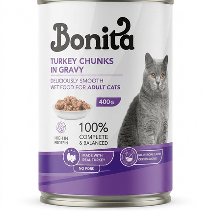 Bonita Cat Bonita Turkey Chunks in Gravy Wet Cat Food  400g