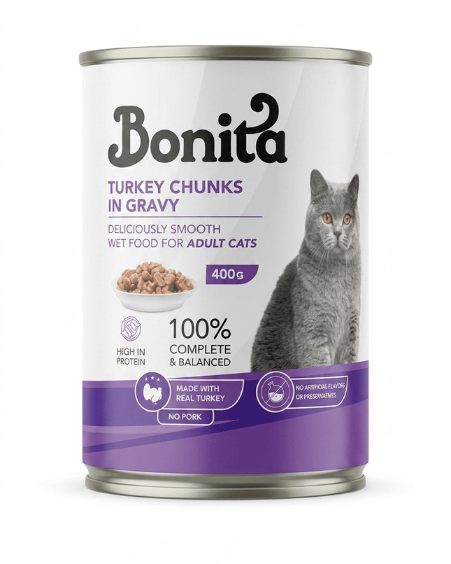 Bonita Cat Bonita Turkey Chunks in Gravy Wet Cat Food  400g