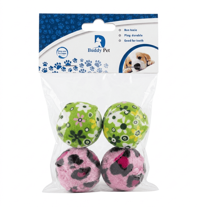 Buddy Pet Dog and cat Buddy Pet Assorted Printed Dog Toy Balls Pack of 4