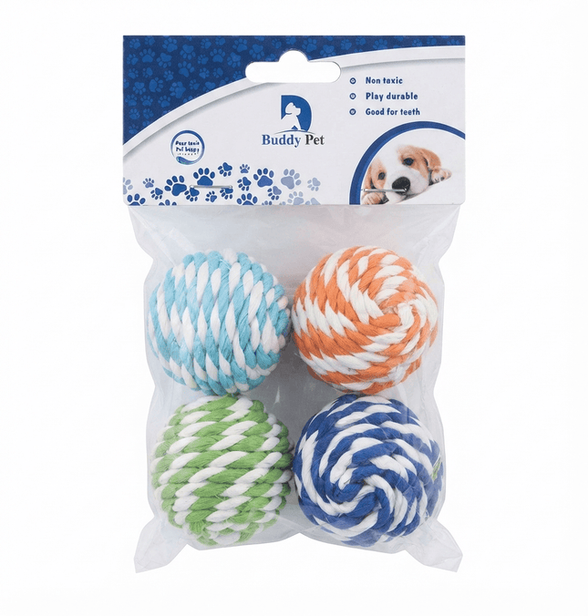 Buddy Pet Dog and cat Buddy Pet Cotton Rope Balls Toy for Dogs 4 Pack