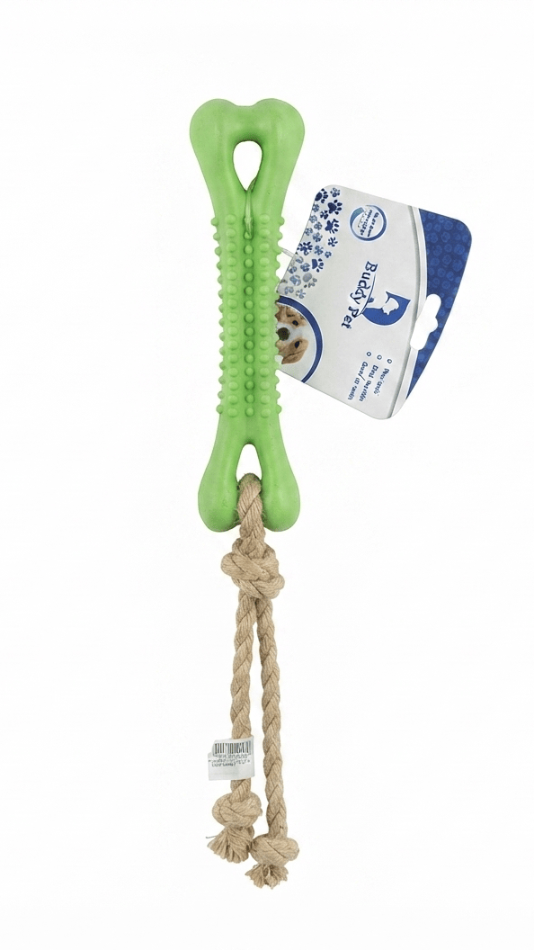 Buddy Pet Dog Buddy Pet Dog Chew Bone Toy with Rope Green