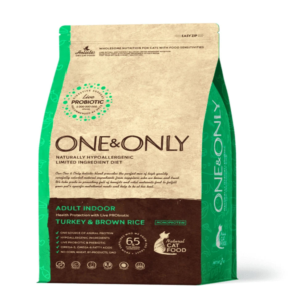 One And Only dry food for Adult cat Indoor with Turkey and rice 400 gr