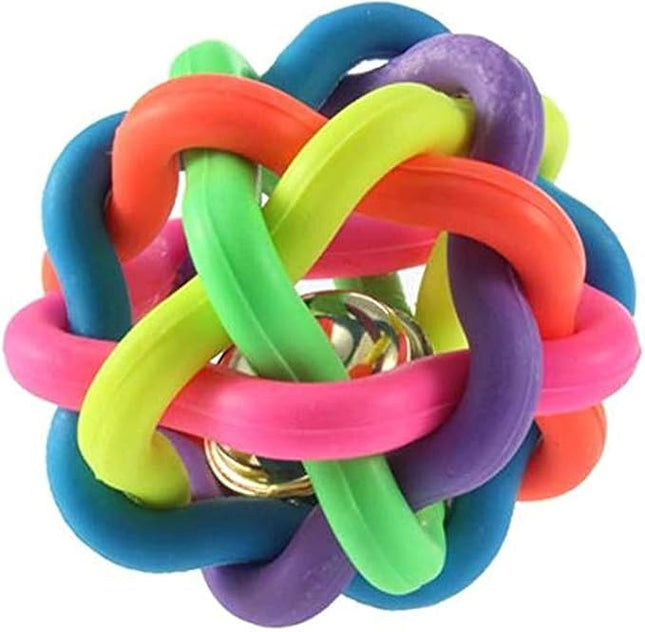 Cat Toy Cat Interactive Colorful Woven Rubber Ball with Bell for Pets