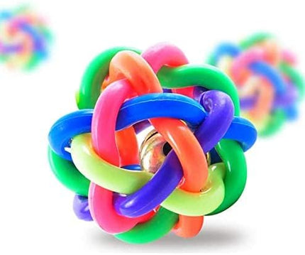 Cat Toy Cat Interactive Colorful Woven Rubber Ball with Bell for Pets