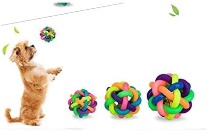 Cat Toy Cat Interactive Colorful Woven Rubber Ball with Bell for Pets