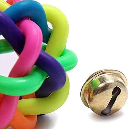 Cat Toy Cat Interactive Colorful Woven Rubber Ball with Bell for Pets