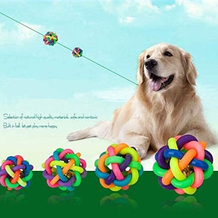 Cat Toy Cat Interactive Colorful Woven Rubber Ball with Bell for Pets