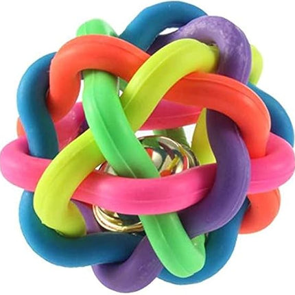Cat Toy Cat Interactive Colorful Woven Rubber Ball with Bell for Pets Large