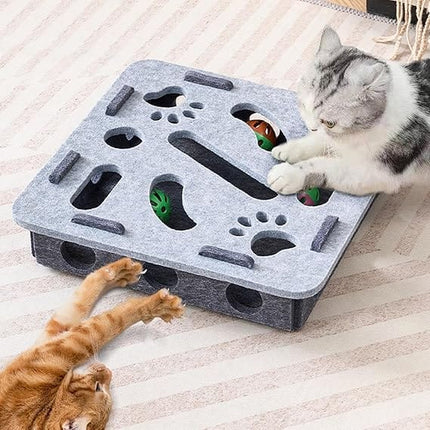 Cat Toy Cat Interactive Felt Cat Puzzle Box  Seek And Find Toy with Bell Ball