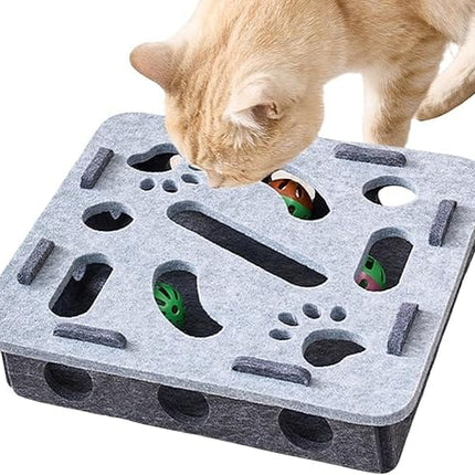 Cat Toy Cat Interactive Felt Cat Puzzle Box  Seek And Find Toy with Bell Ball