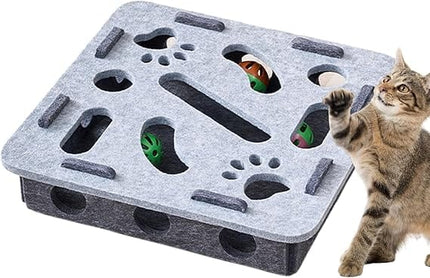 Cat Toy Cat Interactive Felt Cat Puzzle Box  Seek And Find Toy with Bell Ball
