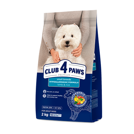 Club 4 Paws hypoallergenic Dry Food for adult small Dog with lamb and rice 2 kg