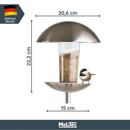 Stainless Steel Standing Bird Feeder With Transparent Seed Container And Dome Roof Height 170 cm