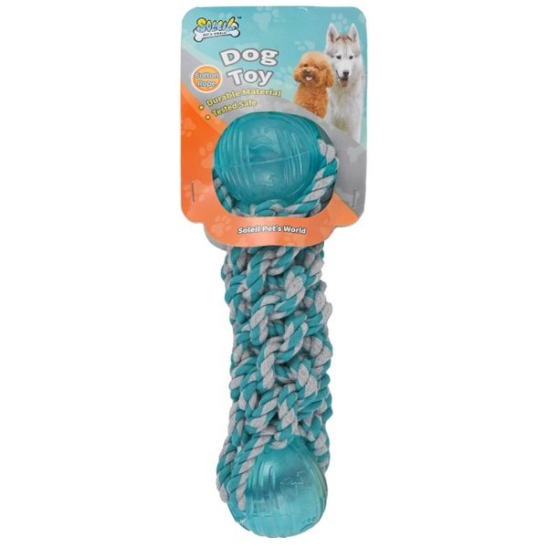 Soleil Turquoise Cotton Rope Dog Chew Toy with Balls