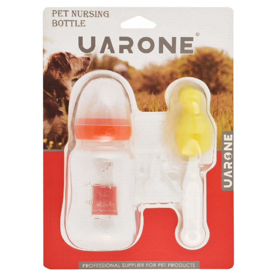 Uarone Orange and White Pet Nursing Bottle with Cleaning Brush - non toxic