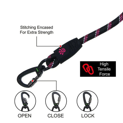 DOCO Dog DOCO Black and Red Reflective Rope Dog Leash 150 in 1.3cm