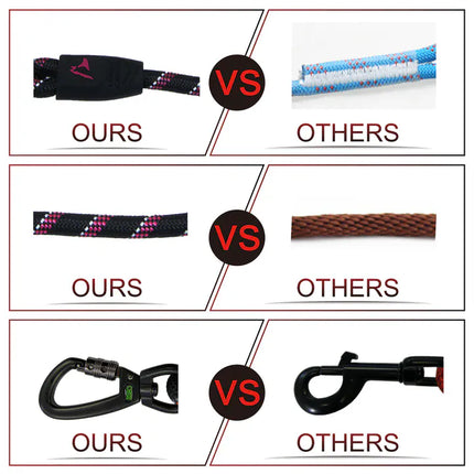 DOCO Dog Doco Black Reflective Rope Dog Leash 180 cm 13mm with 30cm Collar