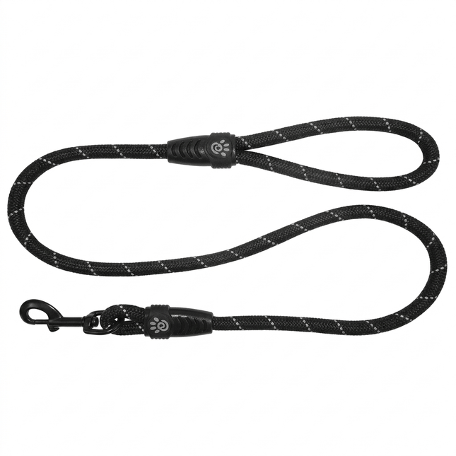 DOCO Dog Doco Black Reflective Rope Dog Leash 180 cm 13mm with 30cm Collar