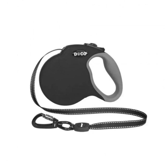 Doco Dog DOCO Large Black 5m Reflective and Retractable Leash for Dogs Up to 50 kg
