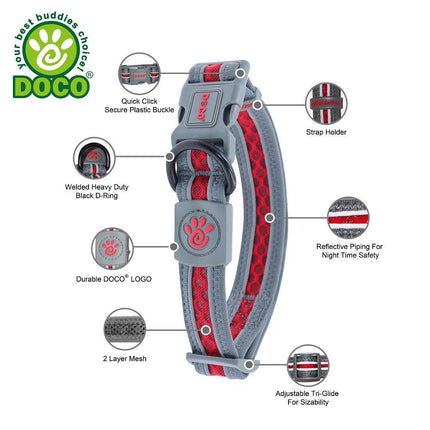 DOCO Dog DOCO Medium Blue and Green Reflective Mesh Dog Collar 35 to 51 in 2.5cm
