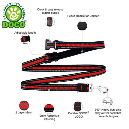 DOCO Dog DOCO Medium to Large Black and Pink Mesh Leash 180 in 2.5cm