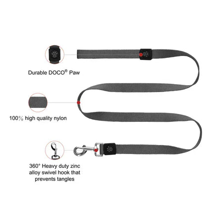 DOCO Dog Doco Nylon Leash Large 180 in 2.5 cm Grey