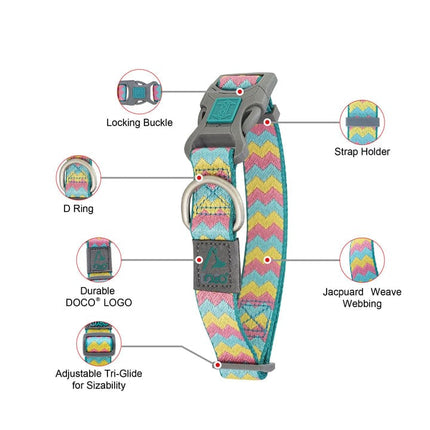 DOCO dog DOCO® Patterned Jacquard Dog Collar Heavy-Duty Designer Security Collar Size M 2.5× 34 – 51 cm
